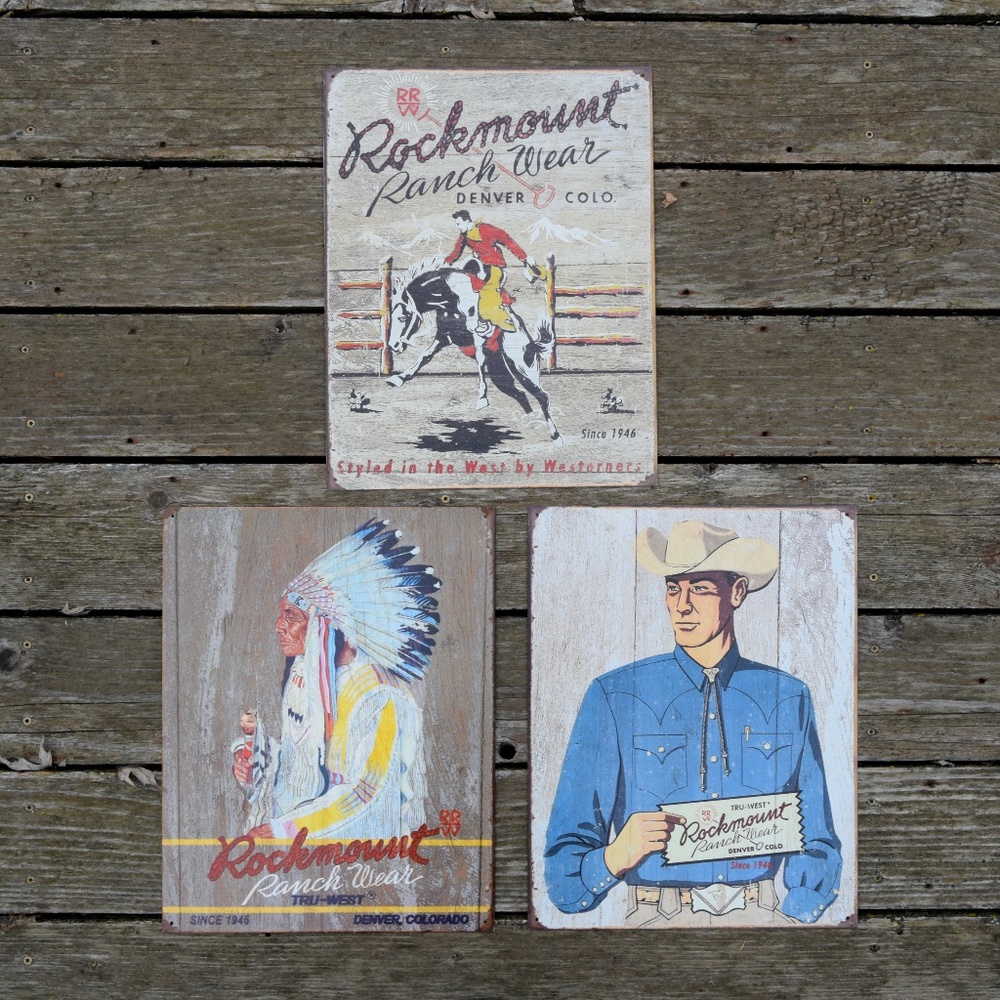 Rockmount Ranch Wear Collectible Tin Sign Set Western Wall Art Decor